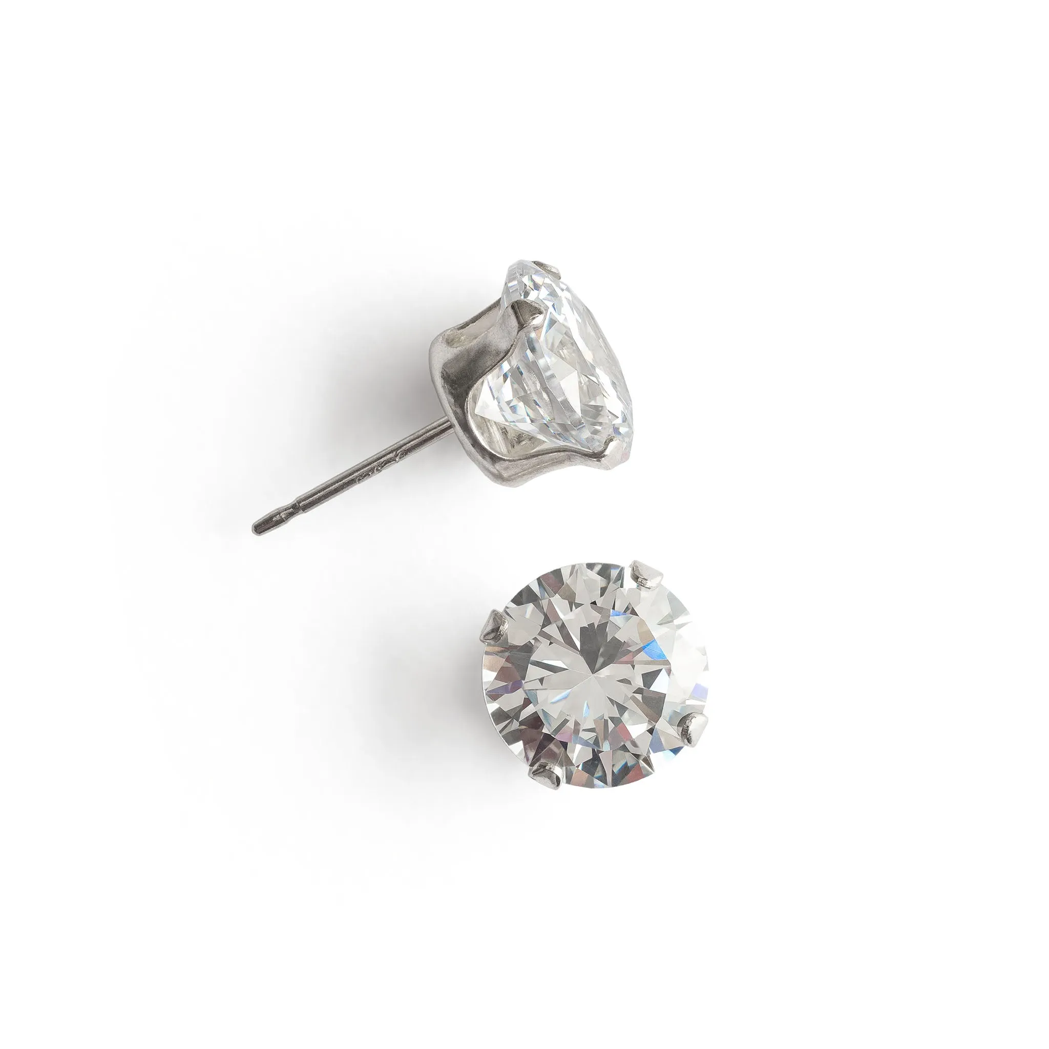 Silver Stud Earrings 8mm Round Crystal
