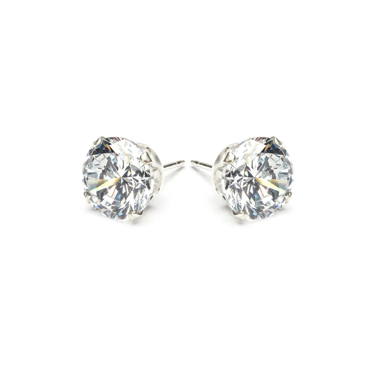 Silver Stud Earrings 8mm Round Crystal