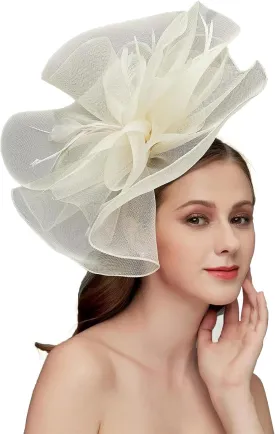 Sinamay Fascinator Hat Floral Feather Pillbox Derby Hats for Women Wedding Tea Party with Headband Clip