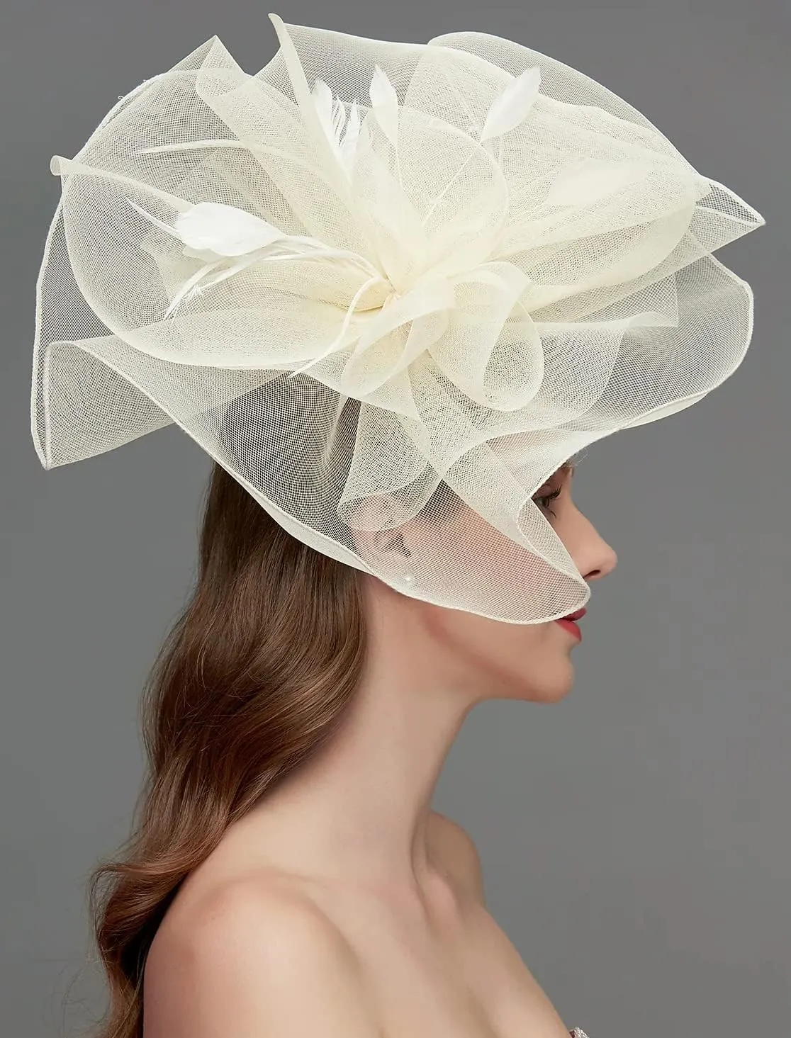 Sinamay Fascinator Hat Floral Feather Pillbox Derby Hats for Women Wedding Tea Party with Headband Clip