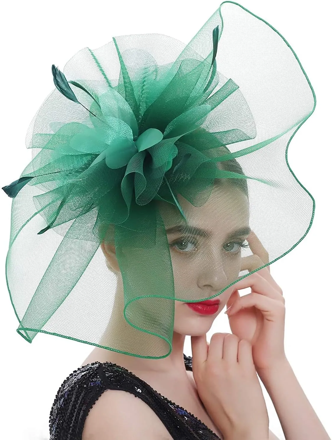 Sinamay Fascinator Hat Floral Feather Pillbox Derby Hats for Women Wedding Tea Party with Headband Clip