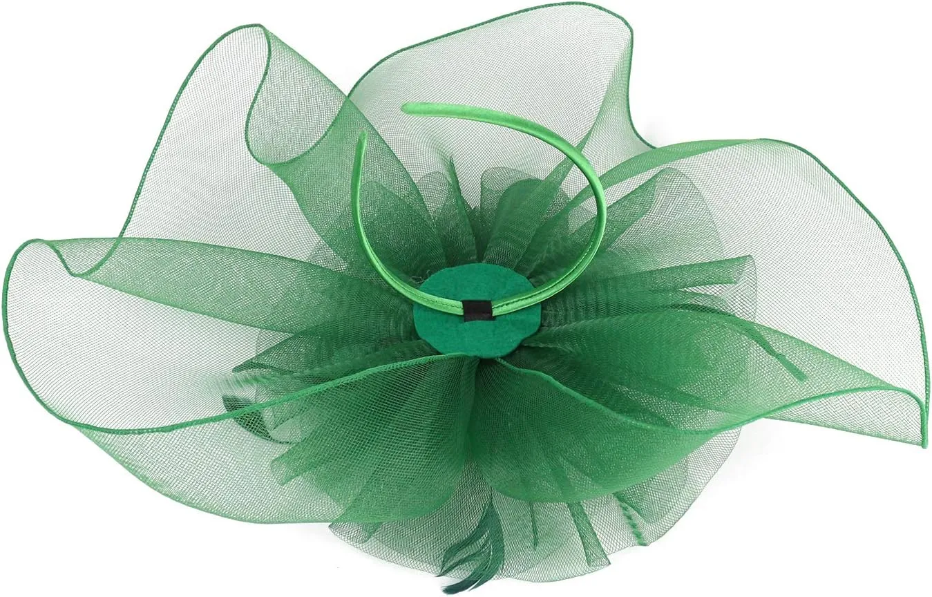 Sinamay Fascinator Hat Floral Feather Pillbox Derby Hats for Women Wedding Tea Party with Headband Clip