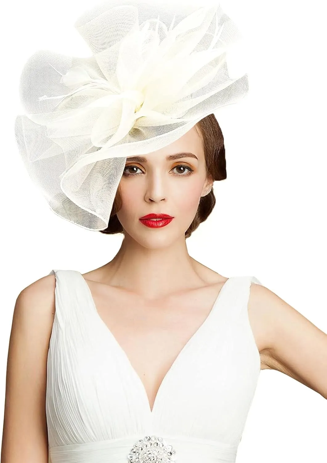 Sinamay Fascinator Hat Floral Feather Pillbox Derby Hats for Women Wedding Tea Party with Headband Clip