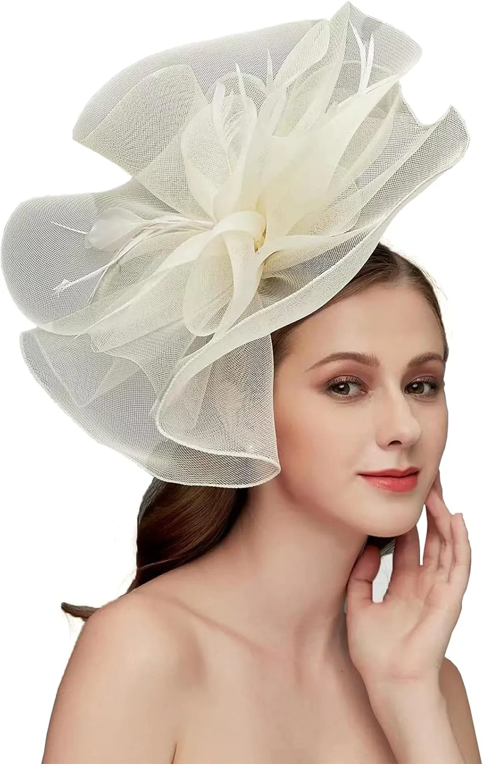 Sinamay Fascinator Hat Floral Feather Pillbox Derby Hats for Women Wedding Tea Party with Headband Clip