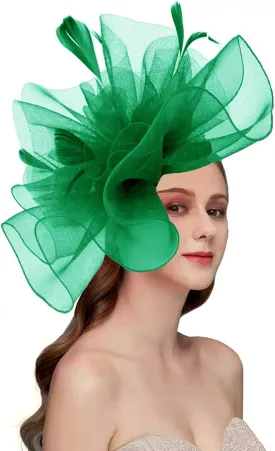 Sinamay Fascinator Hat Floral Feather Pillbox Derby Hats for Women Wedding Tea Party with Headband Clip