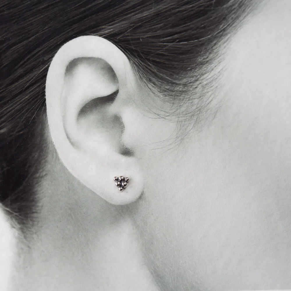 Small Triangle Stud Earrings, Sterling Silver Ball Cluster