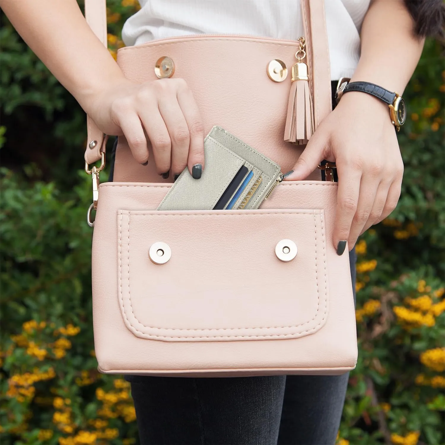 Sodsay Card Case Slim Front Pocket Wallet for Women Credit Card Holder with Keychain
