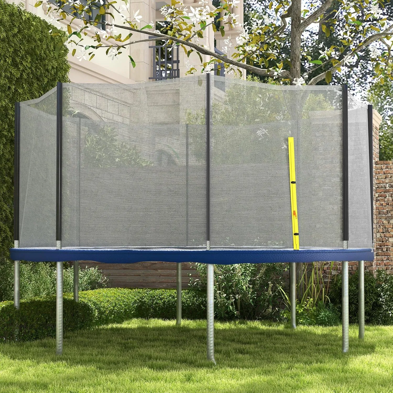 Soozier Trampoline Safety Net for 14ft Round Trampoline with 8 Straight Poles Poles Not Included, Weather Resistant Trampoline Net Replacement Enclosure with Yellow Zippered Entrance