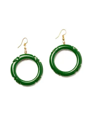Splendette Forest Heavy Carve Drop Hoop Earrings