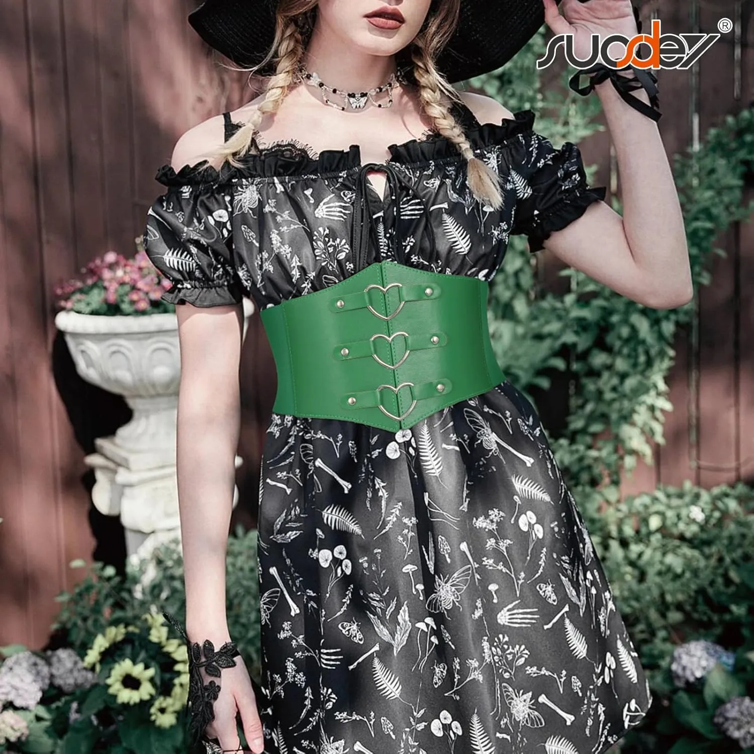 SUOSDEY Women Heart Corset Belt Goth Stylish Wide Elastic Waist Corset for Cosplay Halloween Renaissance Daily