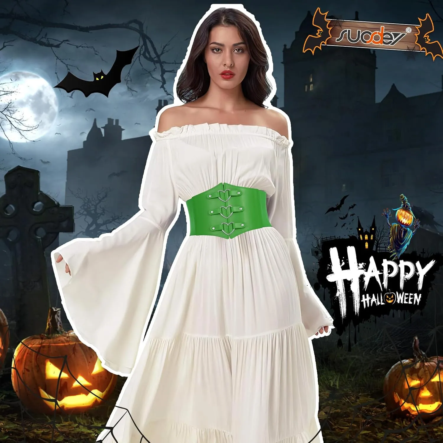 SUOSDEY Women Heart Corset Belt Goth Stylish Wide Elastic Waist Corset for Cosplay Halloween Renaissance Daily