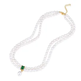 Super-Slim Freshwater Pearl Double Strand Emerald Layer Necklace