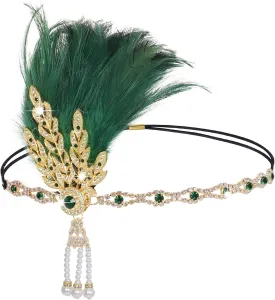 Tongcloud 1920s Flapper Feather Headband Roaring 20s Gatsby Headpiece Women's 1920s Headband Flapper Feather Headpiece