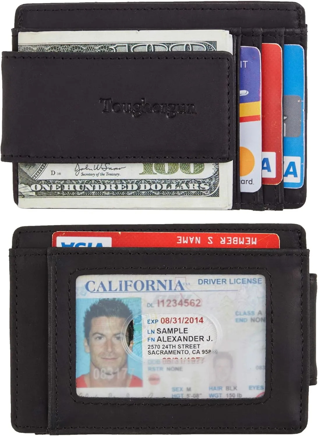 Toughergun Slim Minimalist Wallet for Men with Magnetic Money Clip Leather Wallet, Credit Card Holder RFID Blocking Front Pocket Holds Cash and Cards