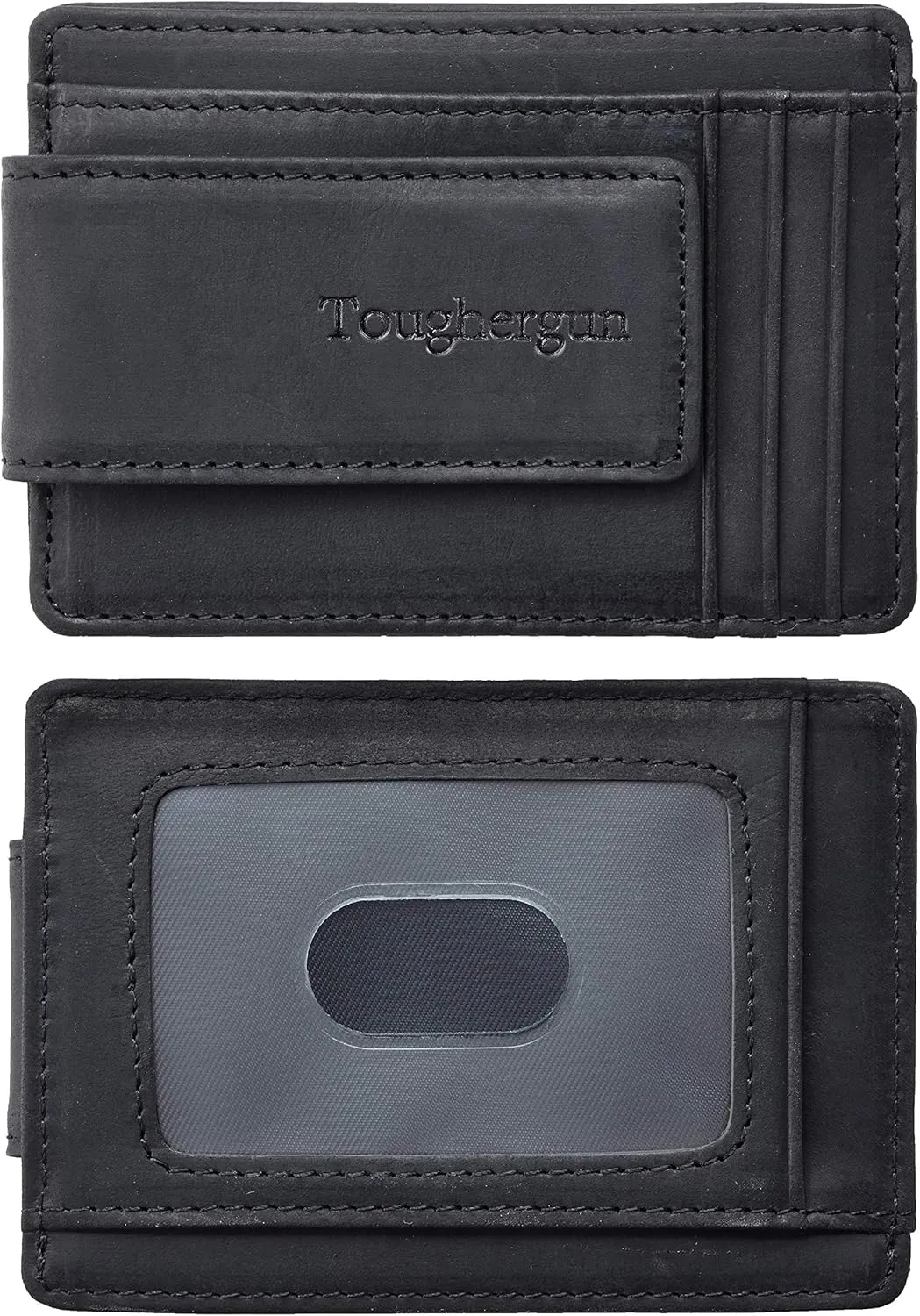 Toughergun Slim Minimalist Wallet for Men with Magnetic Money Clip Leather Wallet, Credit Card Holder RFID Blocking Front Pocket Holds Cash and Cards