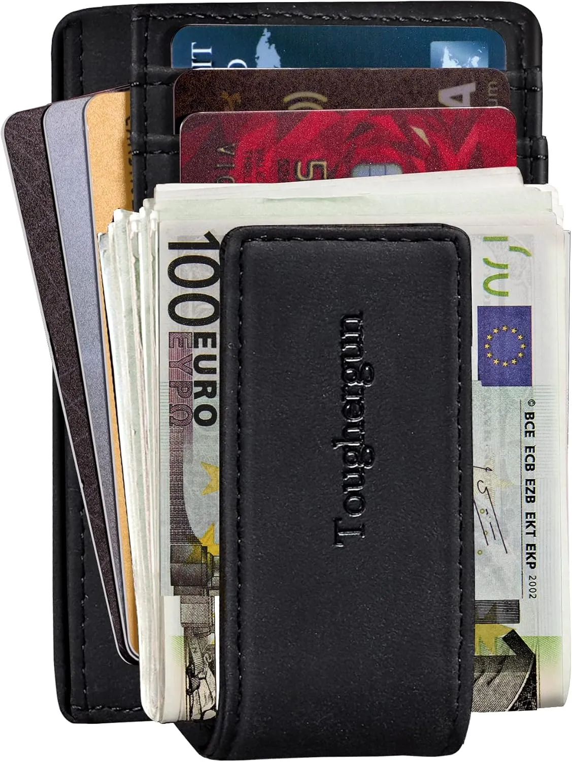 Toughergun Slim Minimalist Wallet for Men with Magnetic Money Clip Leather Wallet, Credit Card Holder RFID Blocking Front Pocket Holds Cash and Cards