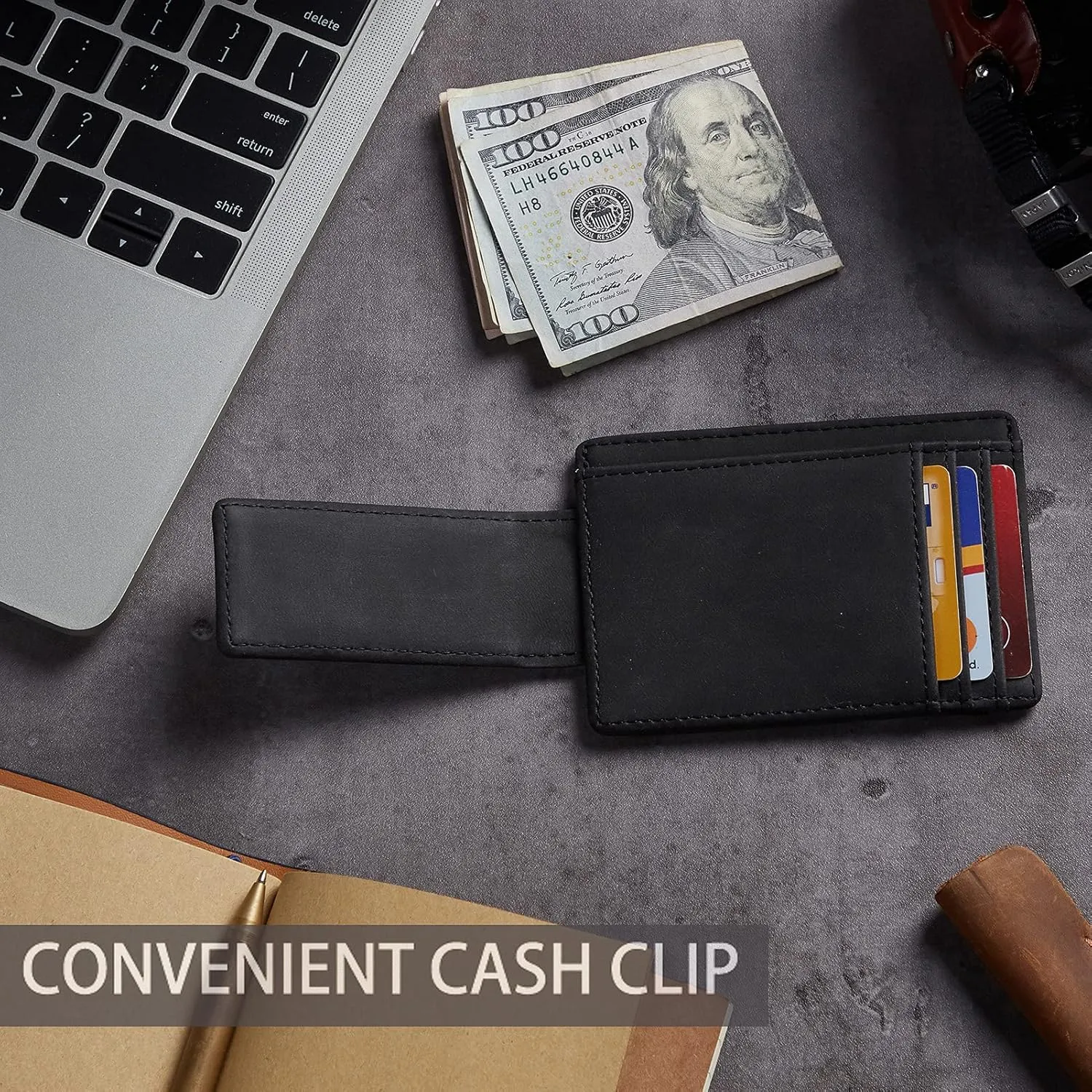 Toughergun Slim Minimalist Wallet for Men with Magnetic Money Clip Leather Wallet, Credit Card Holder RFID Blocking Front Pocket Holds Cash and Cards
