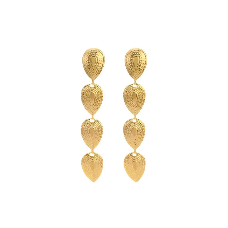 Vintage Etched Oval Drop Gold Earrings