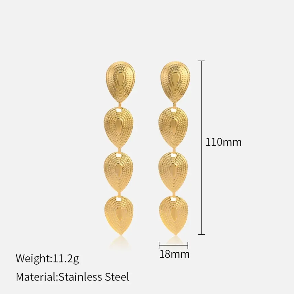 Vintage Etched Oval Drop Gold Earrings