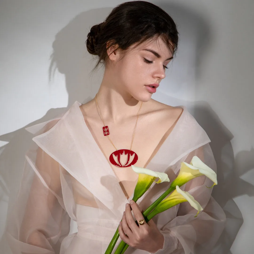 Waterlily - statement necklace with enamel - red
