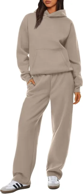 XIEERDUO Womens 2 Piece Outfits 2024 Sweatsuit Set Track Suits Oversized Hoodie Sweatshirts Wide Leg Sweatpants with Pockets
