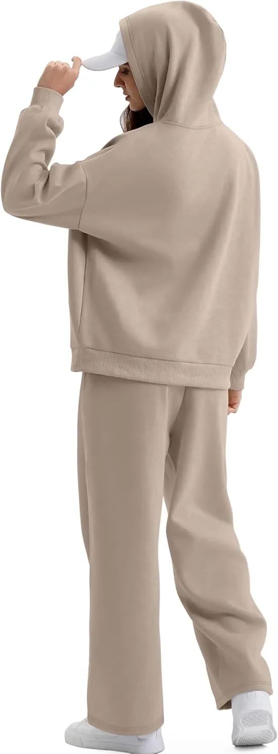 XIEERDUO Womens 2 Piece Outfits 2024 Sweatsuit Set Track Suits Oversized Hoodie Sweatshirts Wide Leg Sweatpants with Pockets
