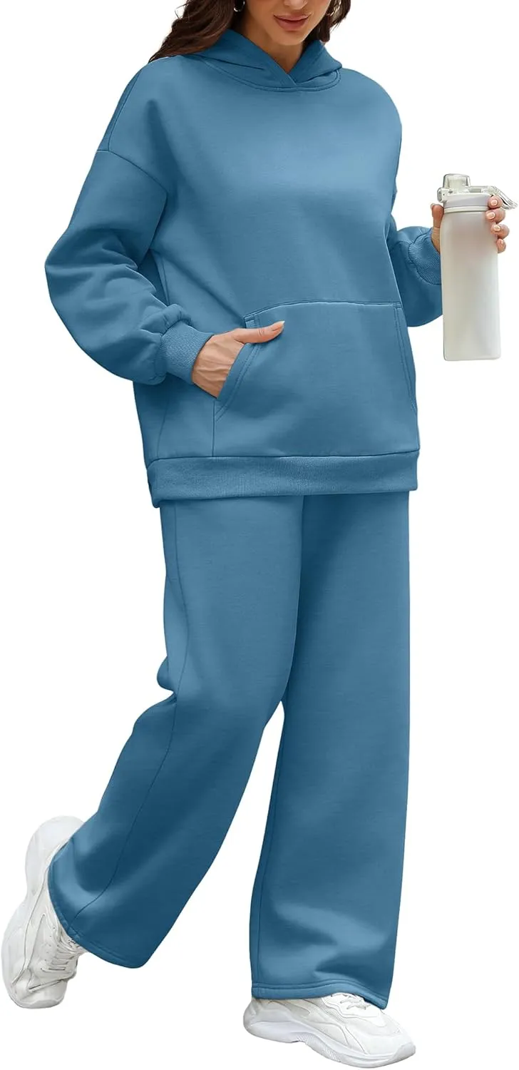 XIEERDUO Womens 2 Piece Outfits 2024 Sweatsuit Set Track Suits Oversized Hoodie Sweatshirts Wide Leg Sweatpants with Pockets