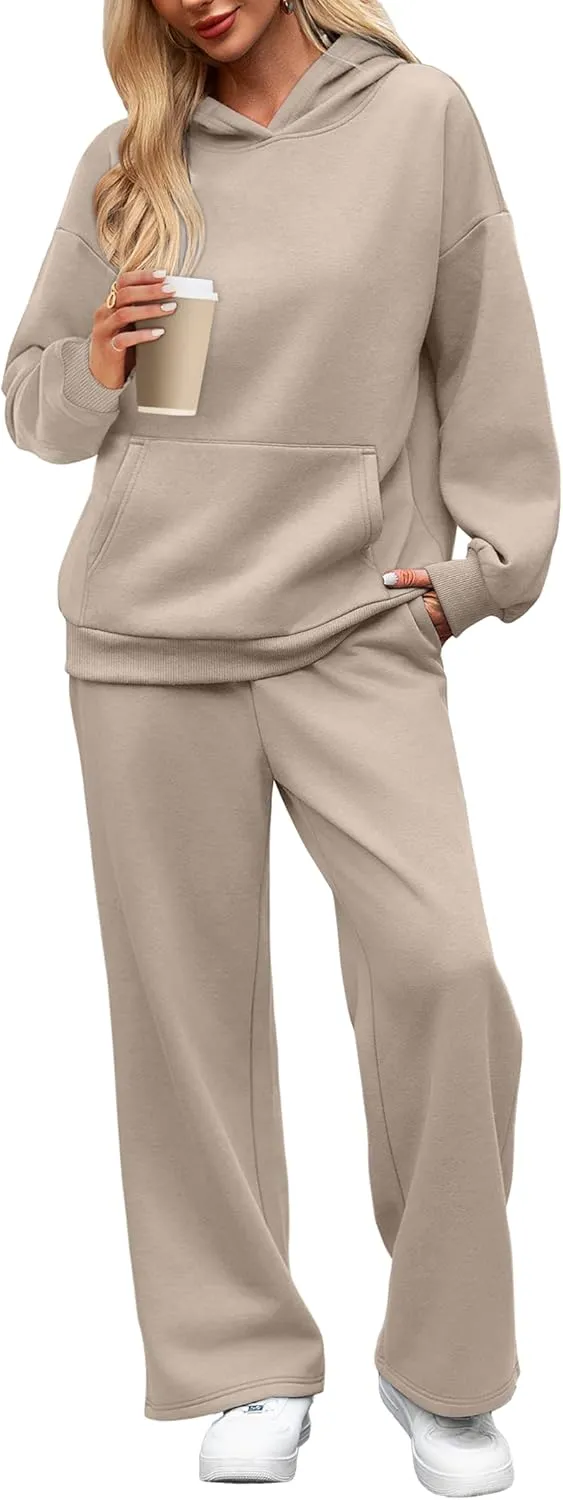 XIEERDUO Womens 2 Piece Outfits 2024 Sweatsuit Set Track Suits Oversized Hoodie Sweatshirts Wide Leg Sweatpants with Pockets