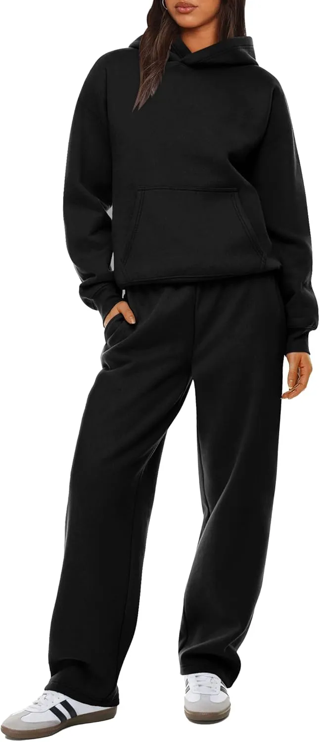 XIEERDUO Womens 2 Piece Outfits 2024 Sweatsuit Set Track Suits Oversized Hoodie Sweatshirts Wide Leg Sweatpants with Pockets