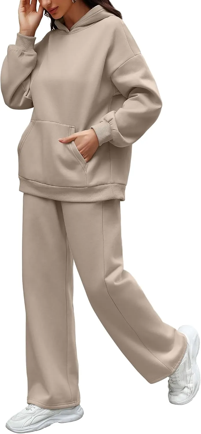 XIEERDUO Womens 2 Piece Outfits 2024 Sweatsuit Set Track Suits Oversized Hoodie Sweatshirts Wide Leg Sweatpants with Pockets