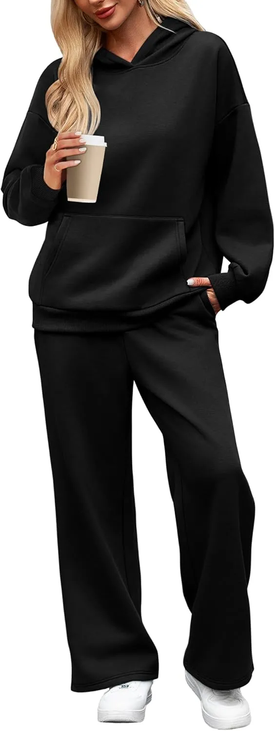 XIEERDUO Womens 2 Piece Outfits 2024 Sweatsuit Set Track Suits Oversized Hoodie Sweatshirts Wide Leg Sweatpants with Pockets