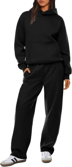 XIEERDUO Womens 2 Piece Outfits 2024 Sweatsuit Set Track Suits Oversized Hoodie Sweatshirts Wide Leg Sweatpants with Pockets