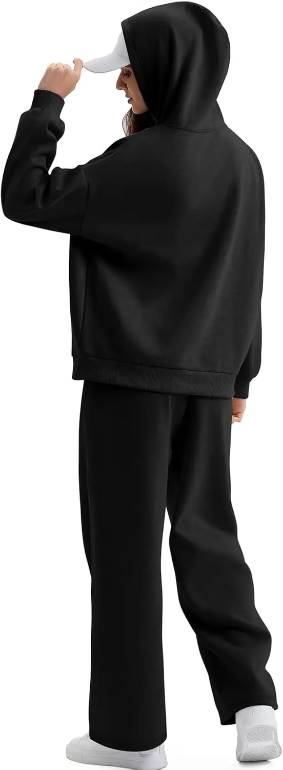 XIEERDUO Womens 2 Piece Outfits 2024 Sweatsuit Set Track Suits Oversized Hoodie Sweatshirts Wide Leg Sweatpants with Pockets