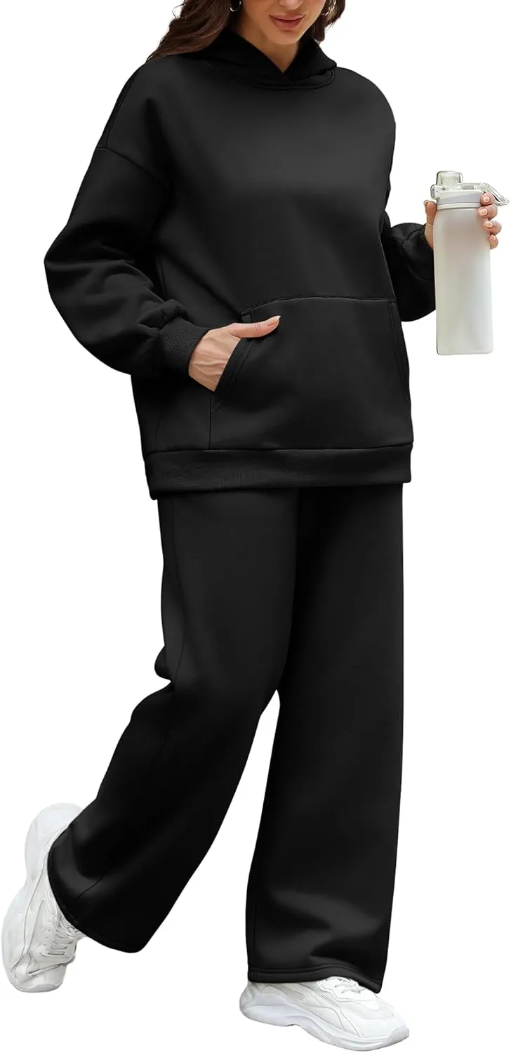 XIEERDUO Womens 2 Piece Outfits 2024 Sweatsuit Set Track Suits Oversized Hoodie Sweatshirts Wide Leg Sweatpants with Pockets