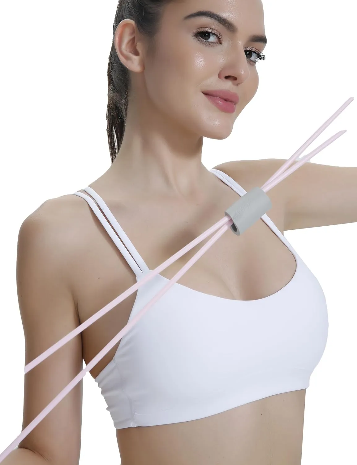 Yoga Sports Workout Bras for Women Seamless Molded Cup Spaghetti Double Strap Bra Wirefree Scoop Neck Tank Top Bras