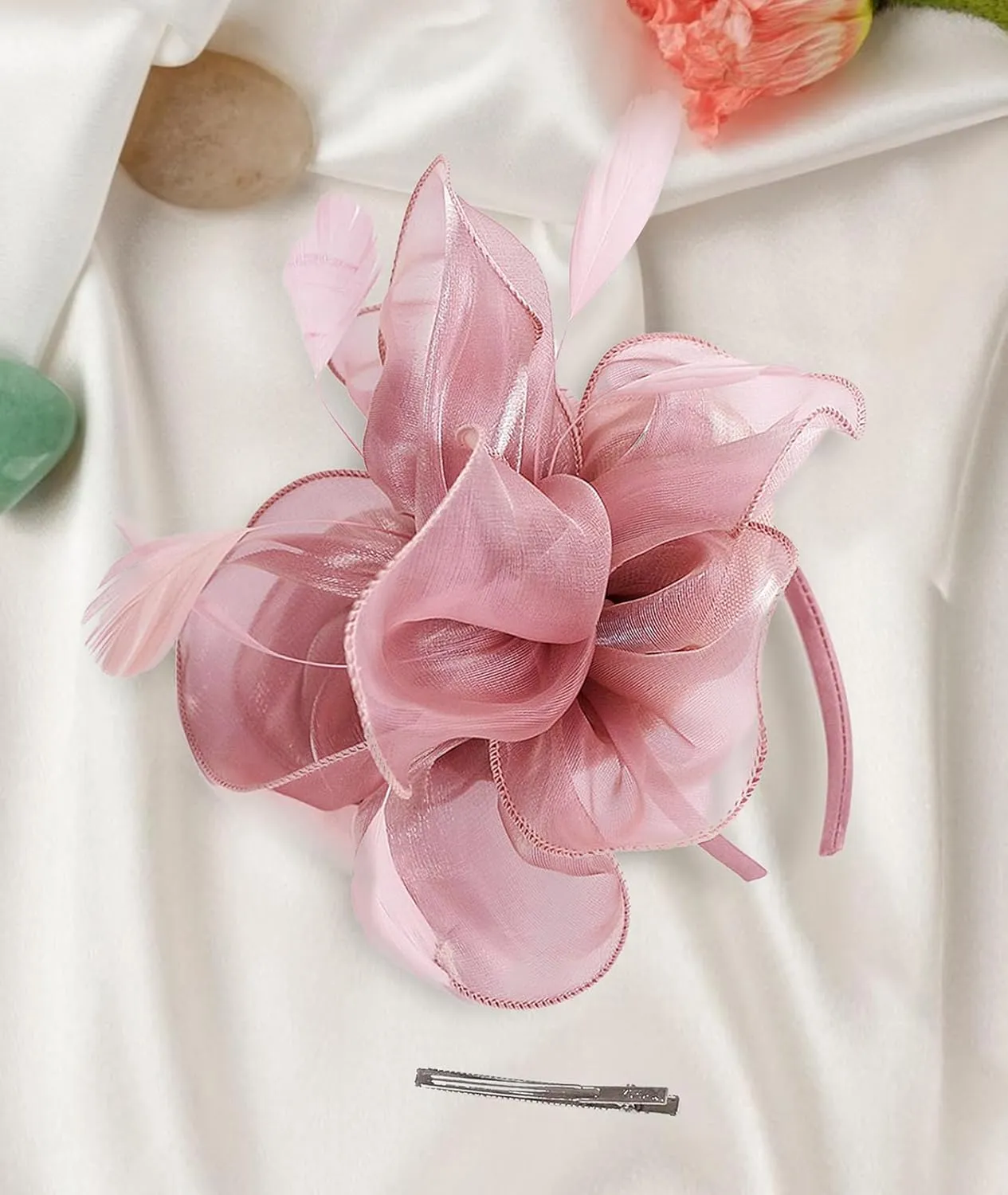 Z&X Sinamay Fascinator Pillbox Hats for Women Feather Flower Church Derby Headband Clip Wedding Tea Party Hat
