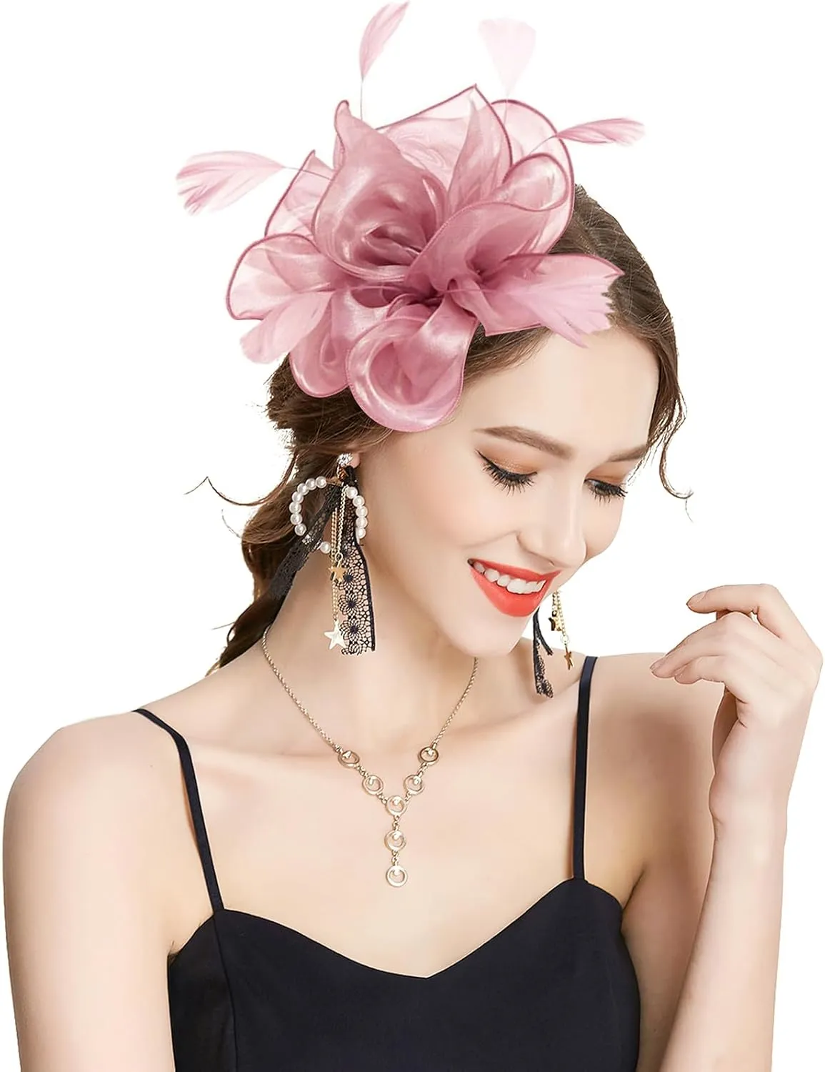 Z&X Sinamay Fascinator Pillbox Hats for Women Feather Flower Church Derby Headband Clip Wedding Tea Party Hat