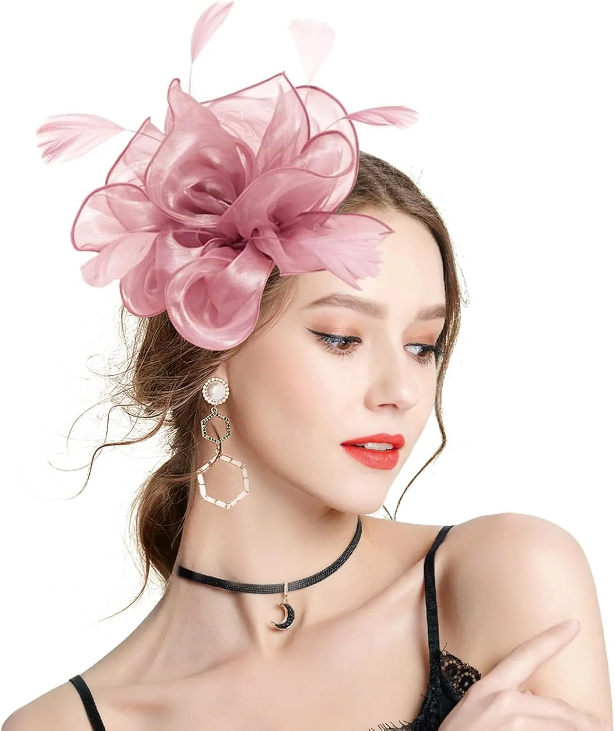 Z&X Sinamay Fascinator Pillbox Hats for Women Feather Flower Church Derby Headband Clip Wedding Tea Party Hat