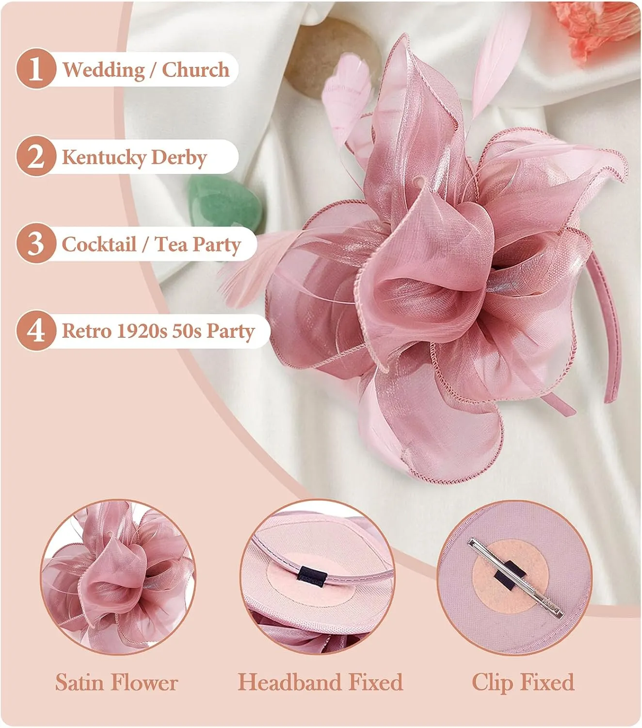 Z&X Sinamay Fascinator Pillbox Hats for Women Feather Flower Church Derby Headband Clip Wedding Tea Party Hat