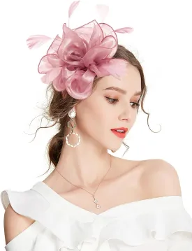 Z&X Sinamay Fascinator Pillbox Hats for Women Feather Flower Church Derby Headband Clip Wedding Tea Party Hat