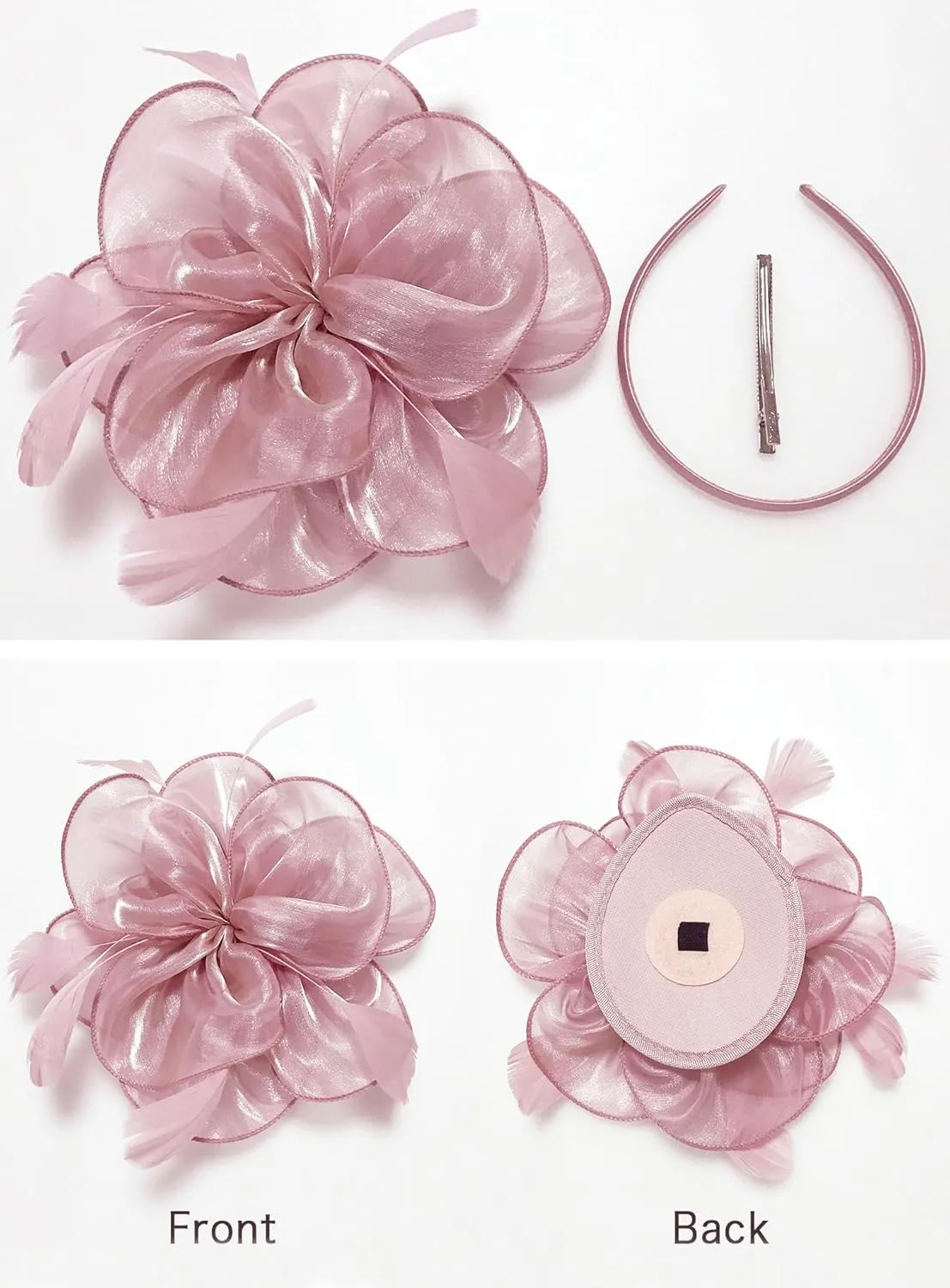Z&X Sinamay Fascinator Pillbox Hats for Women Feather Flower Church Derby Headband Clip Wedding Tea Party Hat